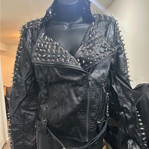 Studded Black Faux Leather Biker Jacket - Women
